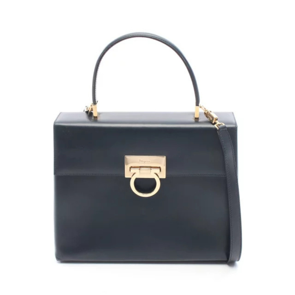 Salvatore Ferragamo Gancini Handbag Leather Black